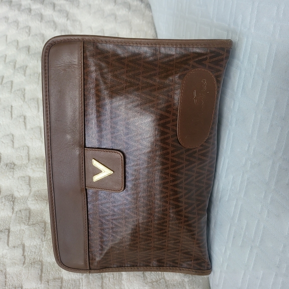 Mario Valentino Brown Leather Clutch with Textured Finish